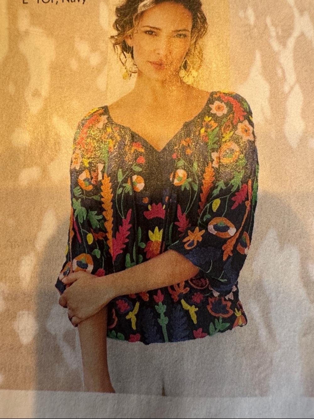 Soft Surroundings Colorful Floral Embroidered Blouse size Medium